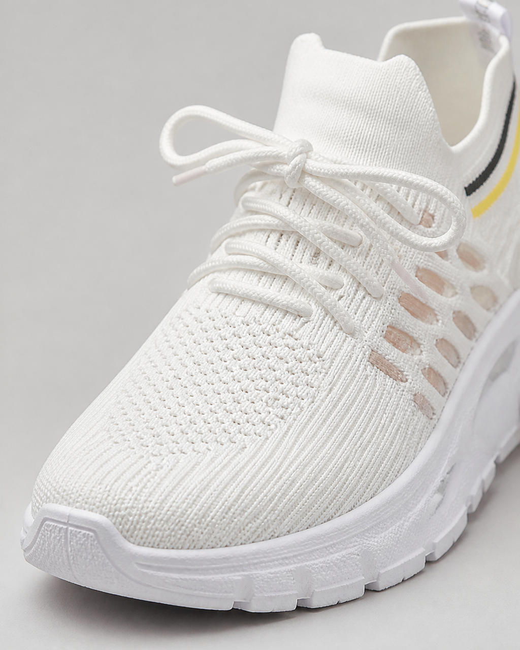Aura Chunky-Sole Knit Trainers | Women's Lace-Up Mesh Sneakers — White — macro