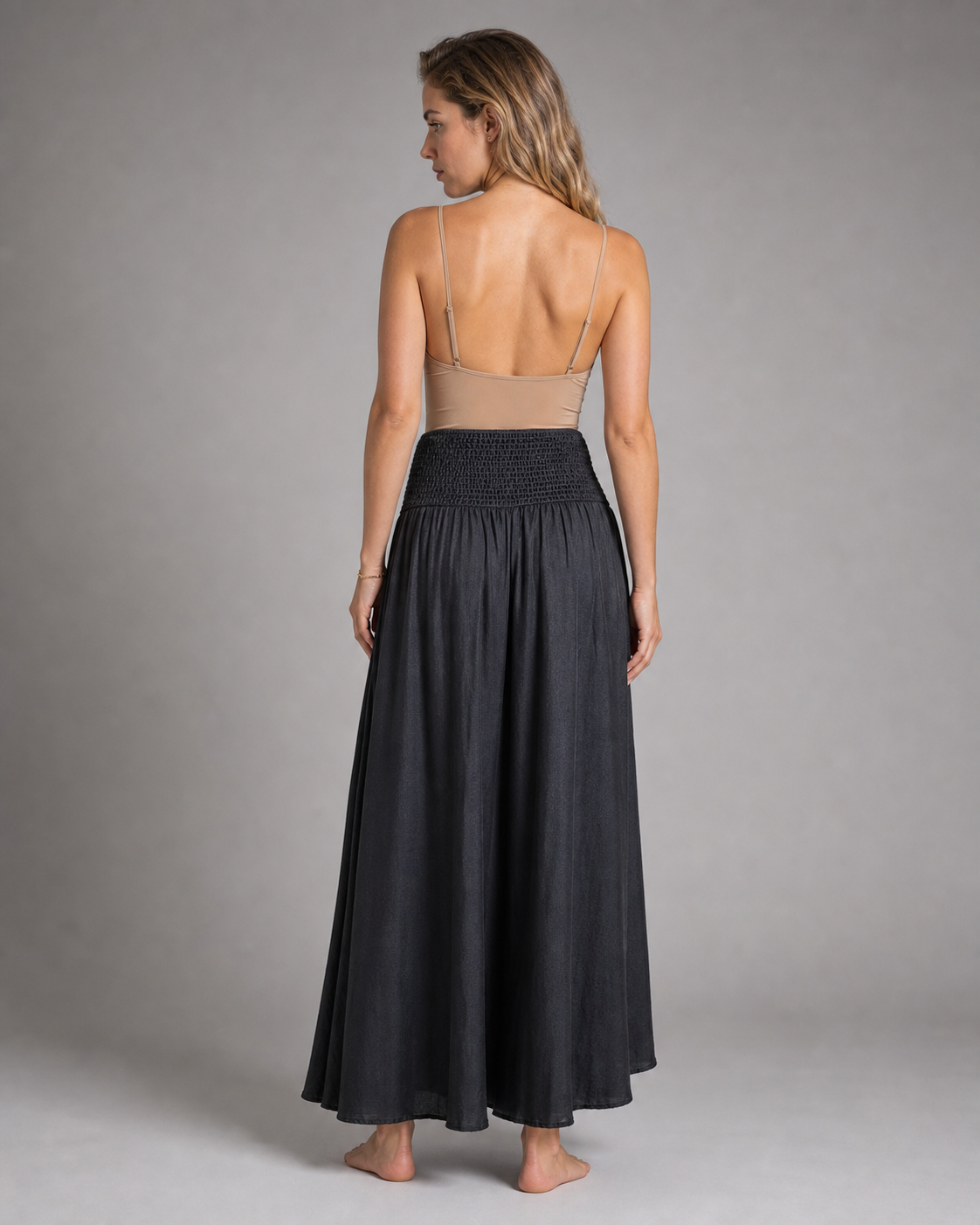 Lorraine High-Waist Palazzo Pants | Women's Wide-Leg Trousers — Gray — back
