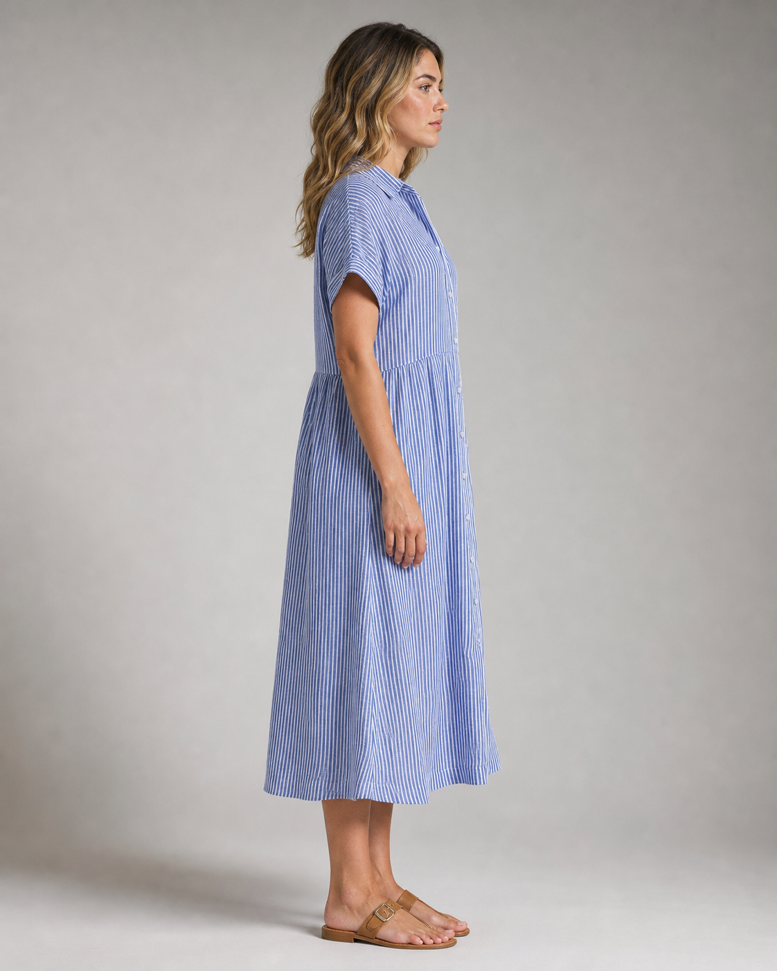 Corinne Striped Shirt | Women's Relaxed Button-Up Top — Blue — side