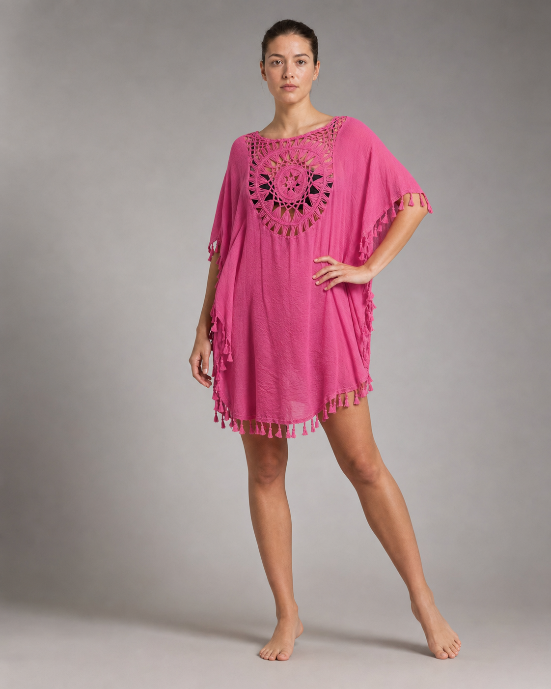 Chrissy™ | Boho Beach Cover-Up — Pink — threequarter