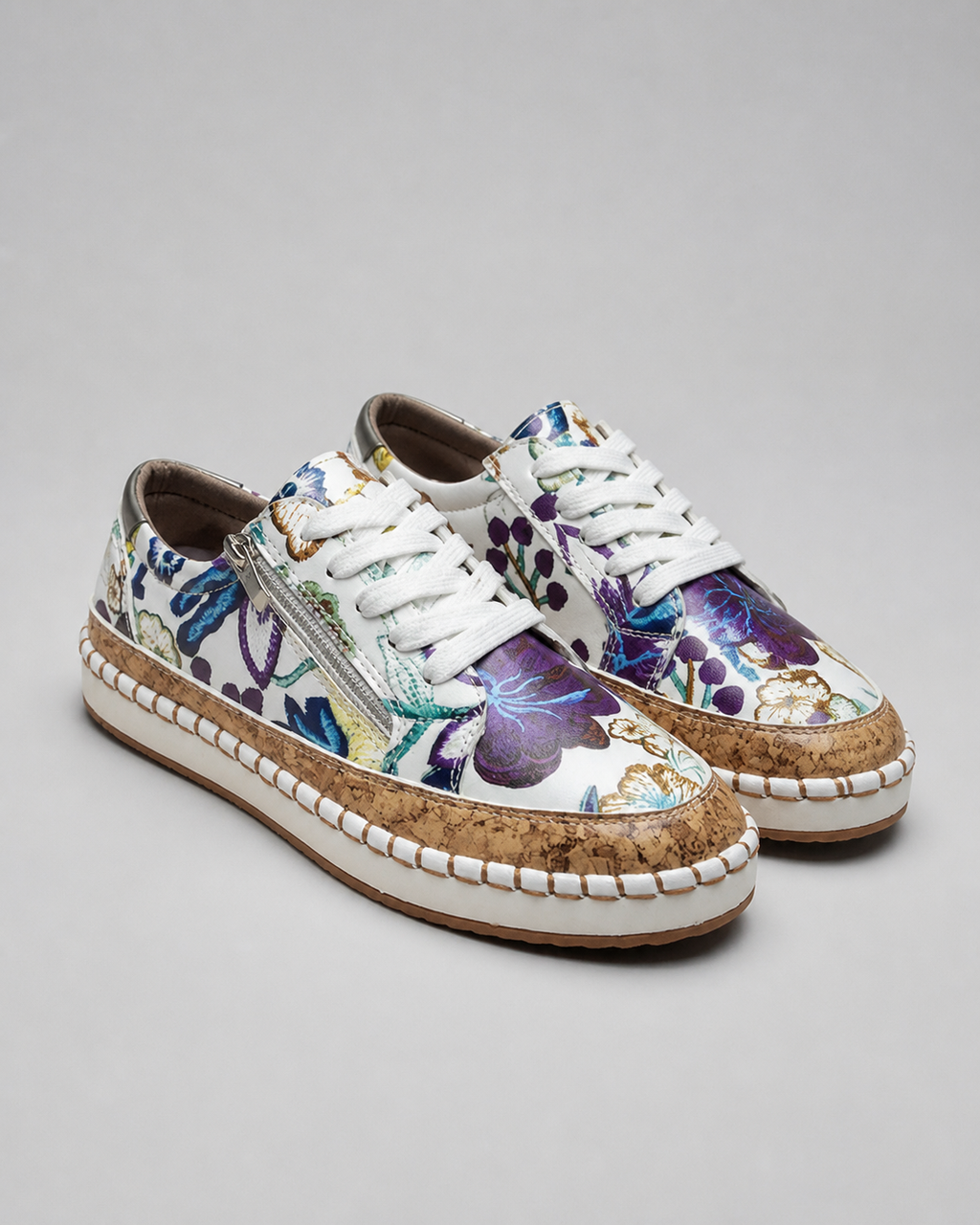 Blossom Floral Espadrille Sneakers | Women's Embroidered Zip Trainers — Blue — hero
