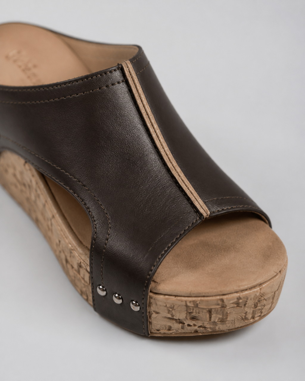 Sasha Cut-Out Wedge Slides | Women's Cork Platform Sandals — Brown — macro