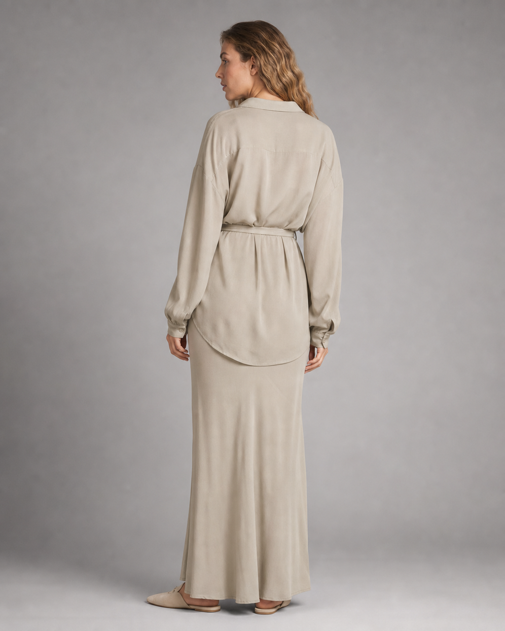 Lisa Shirt & Skirt Set | Women's Two-Piece Drawstring Co-Ord — Light Green — back