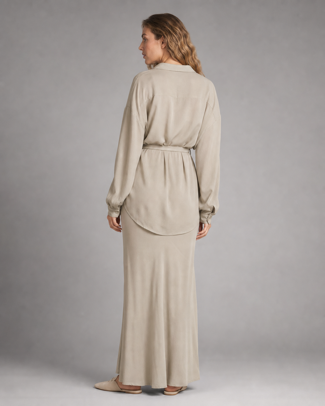 Lisa Shirt & Skirt Set | Women's Two-Piece Drawstring Co-Ord — Light Green — back
