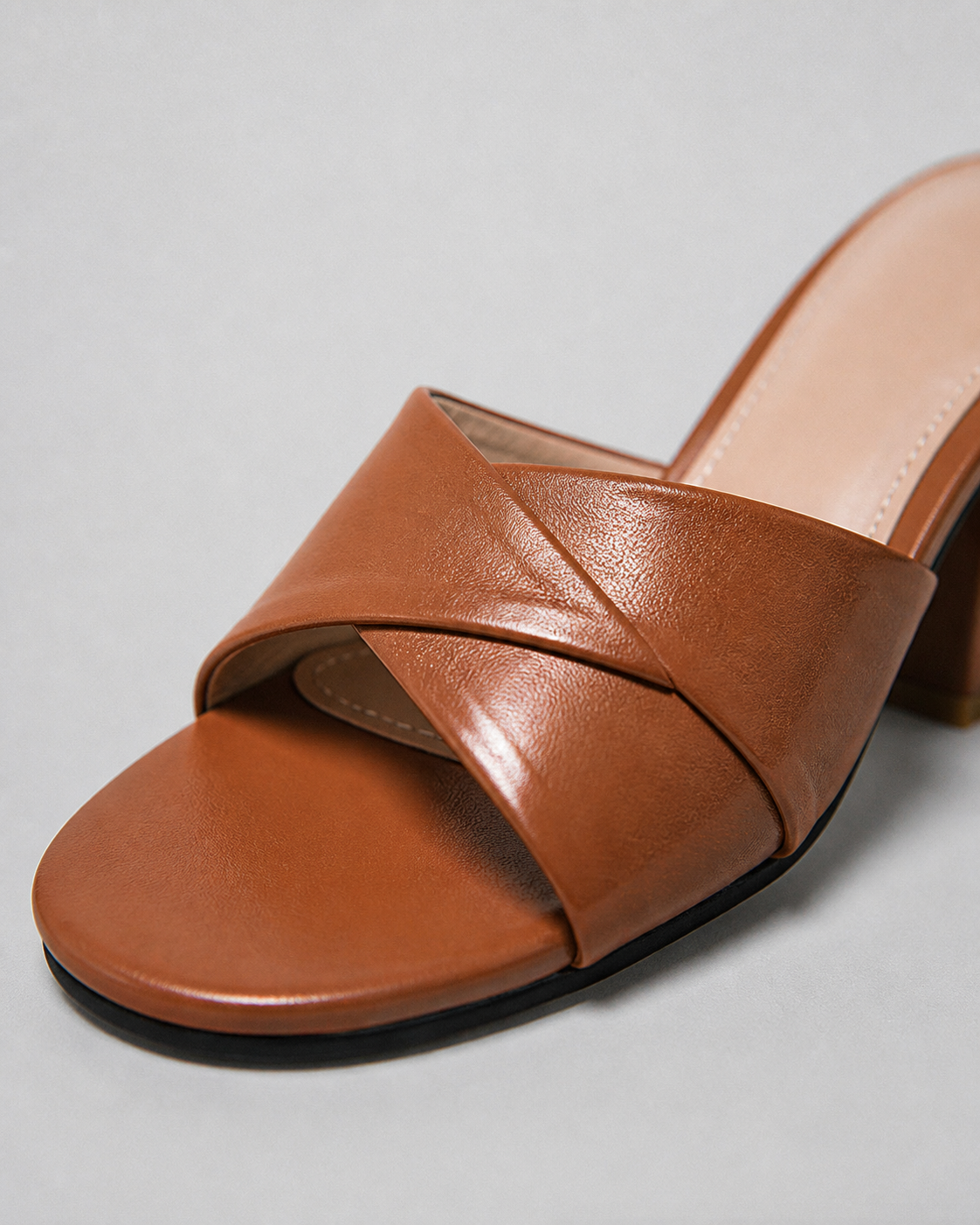 Ava Twisted-Strap Mule Sandals | Women's Low Block Heel Sandals — Brown — macro