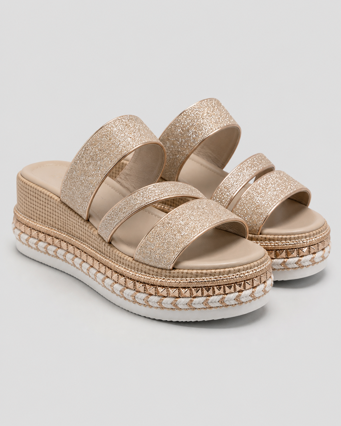 Ayala Embellished Flat Sandals | Women's Sparkle Summer Sandals — Beige — hero