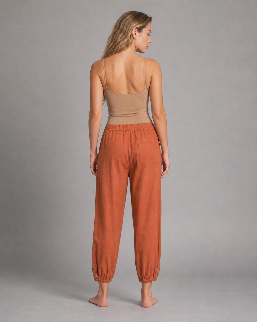 Lena High-Waist Straight Pants | Women's Relaxed Trousers — Brick Red — back
