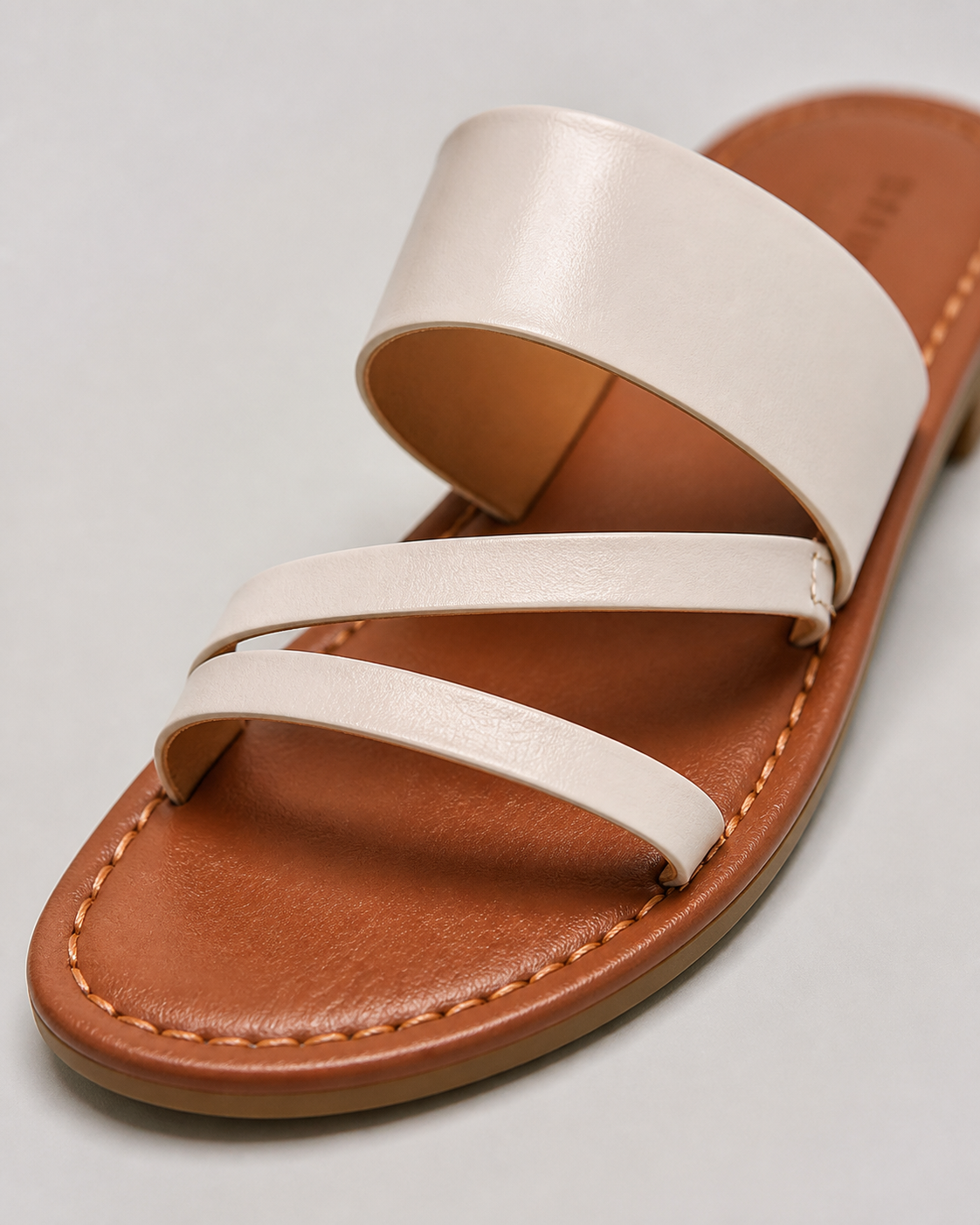 Grace Double-Strap Flat Sandals | Women's Slip-On Summer Sandals — Beige — macro