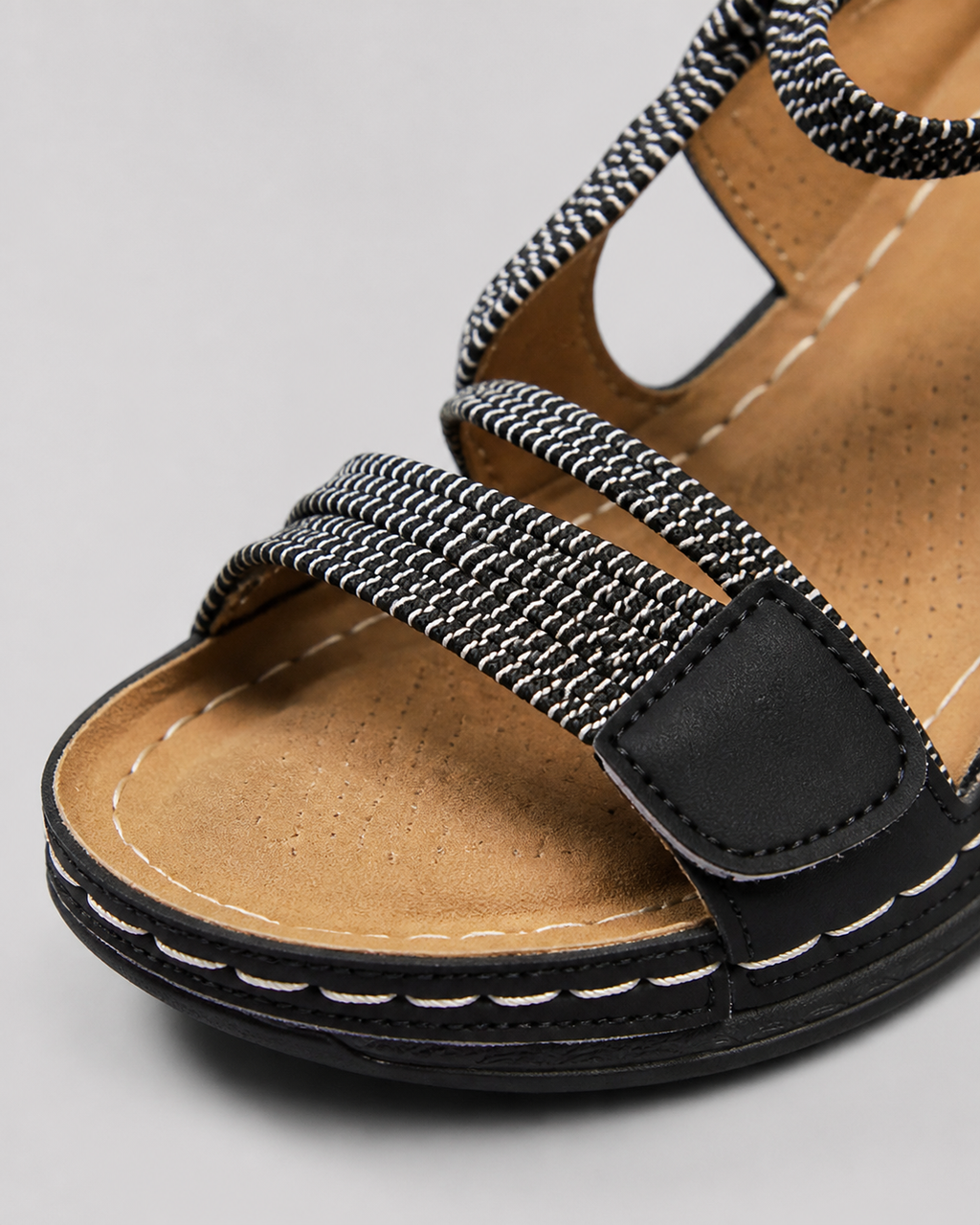 Felice Adjustable-Strap Sandals | Women's Cushioned Comfort Sandals — Black — macro
