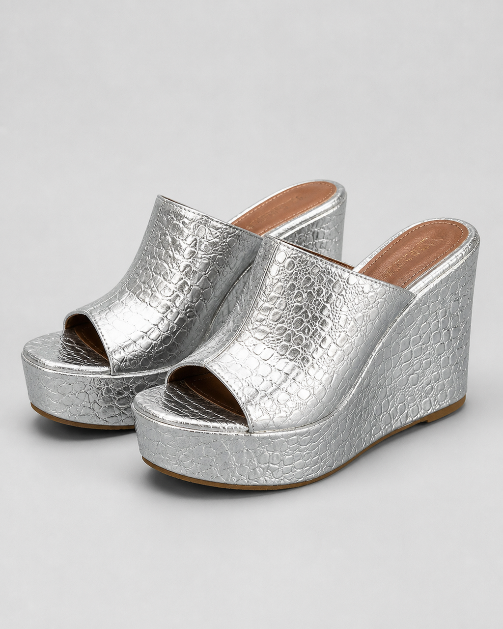 Nicolette Metallic Platform Wedge Sandals | Women's Peep-Toe Sandals — Silver — hero