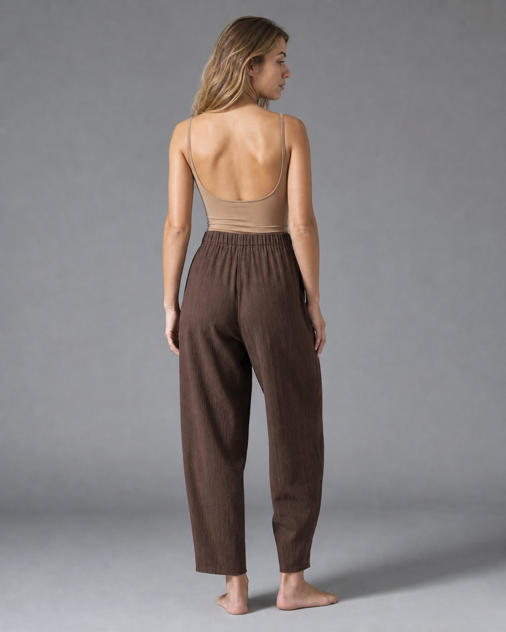 Desiree Relaxed Barrel Pants | Women's Lightweight Summer Trousers — Coffee — back