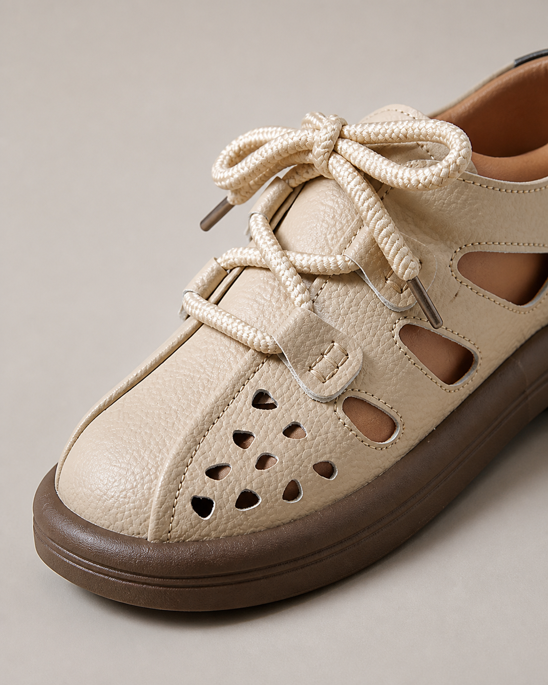 Harbor Perforated Lace-Up Flats | Women's Cut-Out Summer Flats — Brown — macro