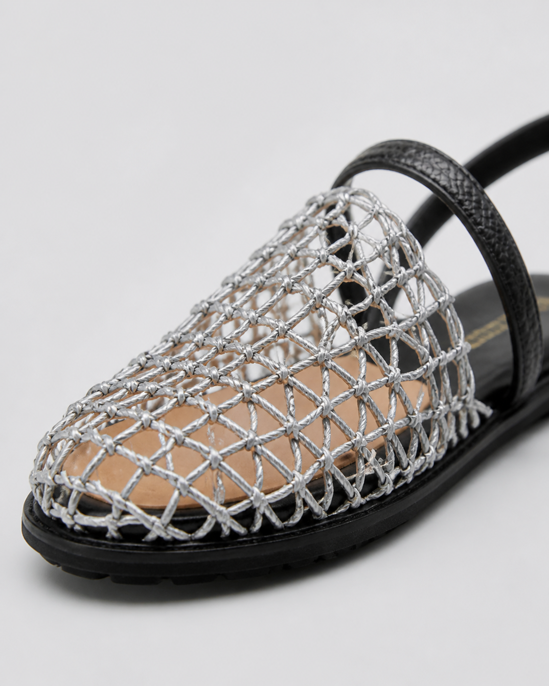 Summer Mesh Mule Sandals | Women's Woven Slip-On Sandals — Silver — macro