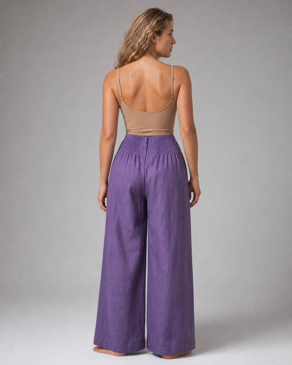 Annabelle Wide-Leg Palazzo Pants | Women's Drawstring Trousers — Purple — back