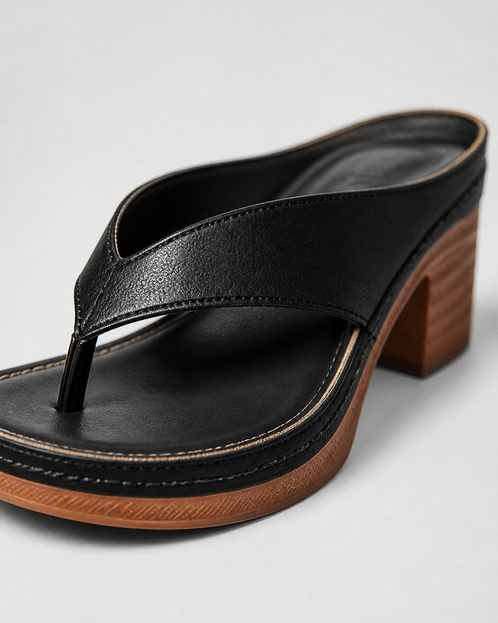 Talia Block Heel Thong Sandals | Women's Ankle-Strap Sandals — Black — macro