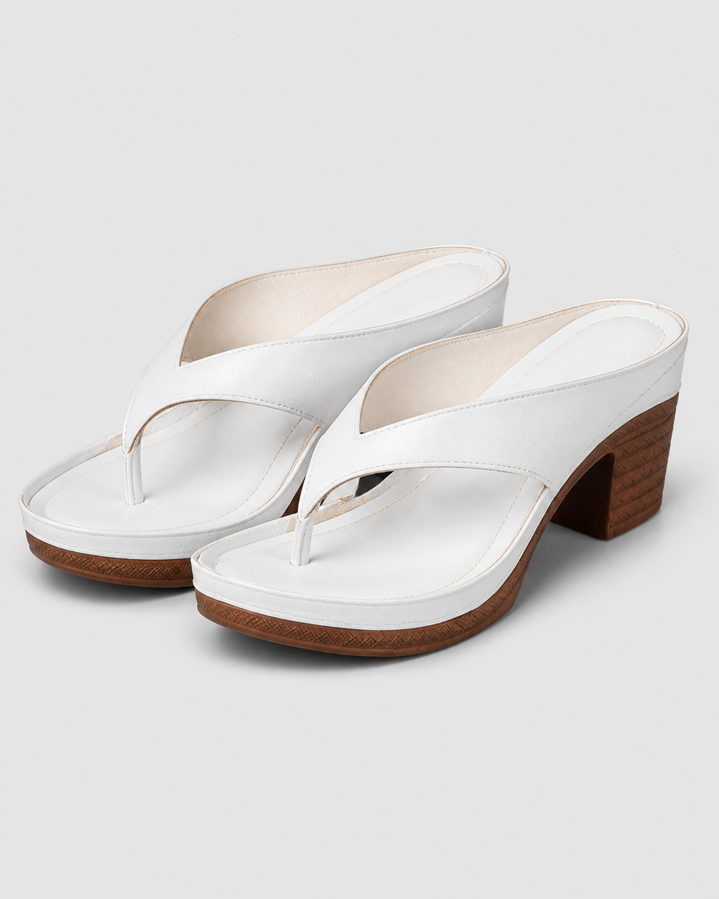 Talia Block Heel Thong Sandals | Women's Ankle-Strap Sandals — White — hero