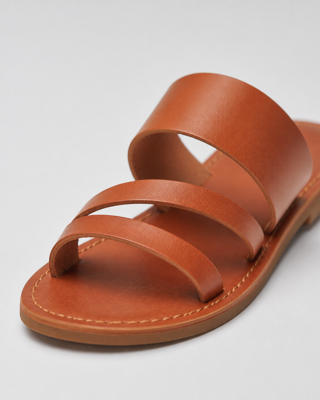 Grace Double-Strap Flat Sandals | Women's Slip-On Summer Sandals — Brown — macro