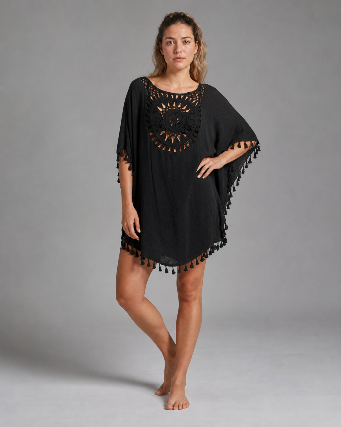 Chrissy™ | Boho Beach Cover-Up — Black — threequarter