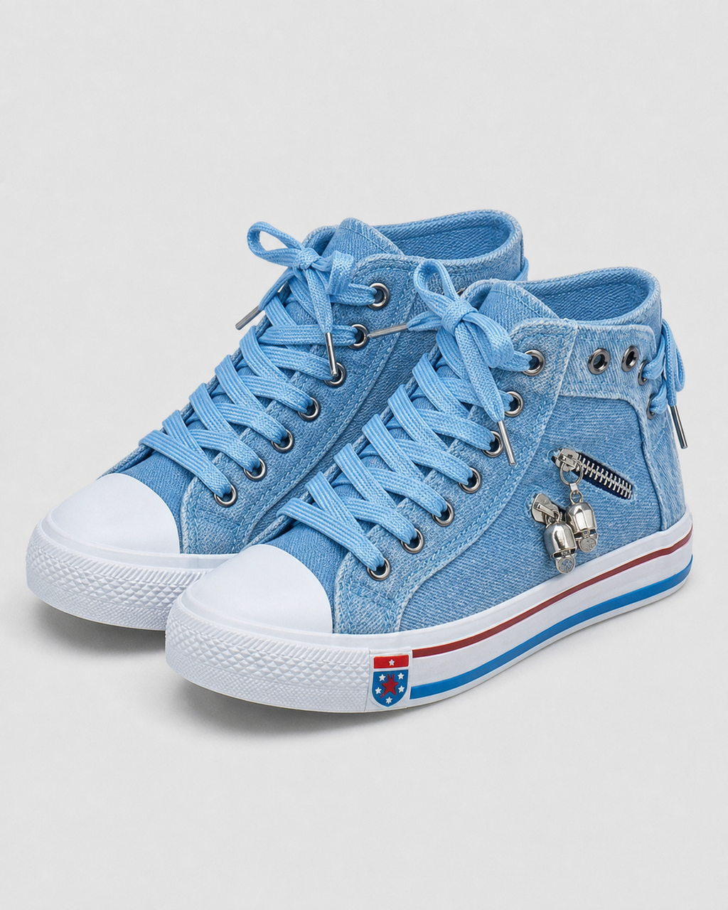Roxy High-Top Denim Sneakers | Women's Zip Studded Trainers — Blue — hero