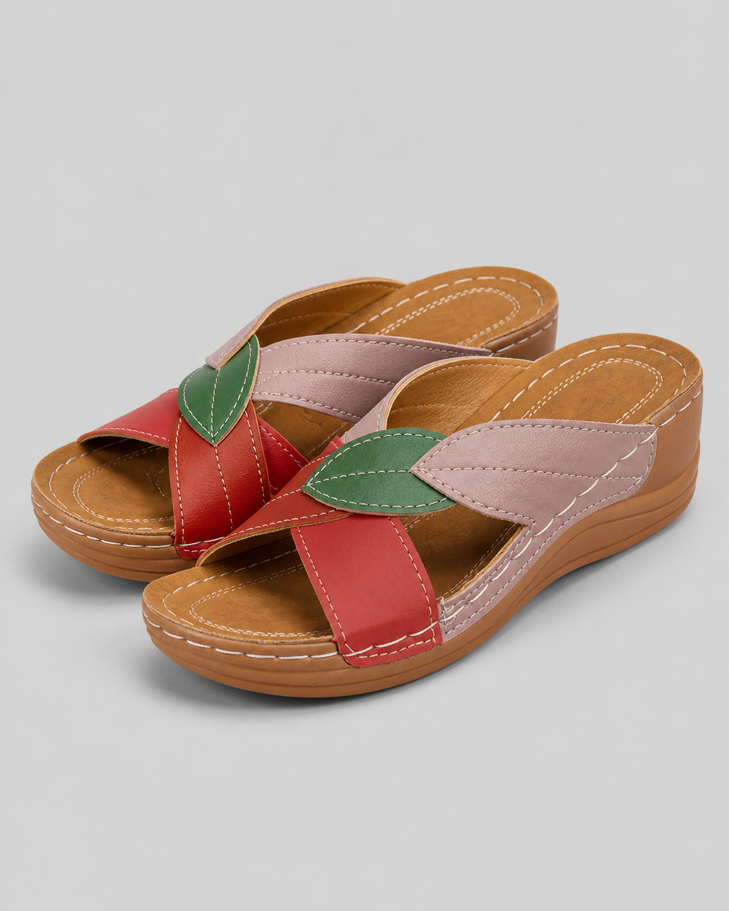 Petra Patchwork Wedge Sandals | Women's Slip-On Comfort Sandals — Pink — hero