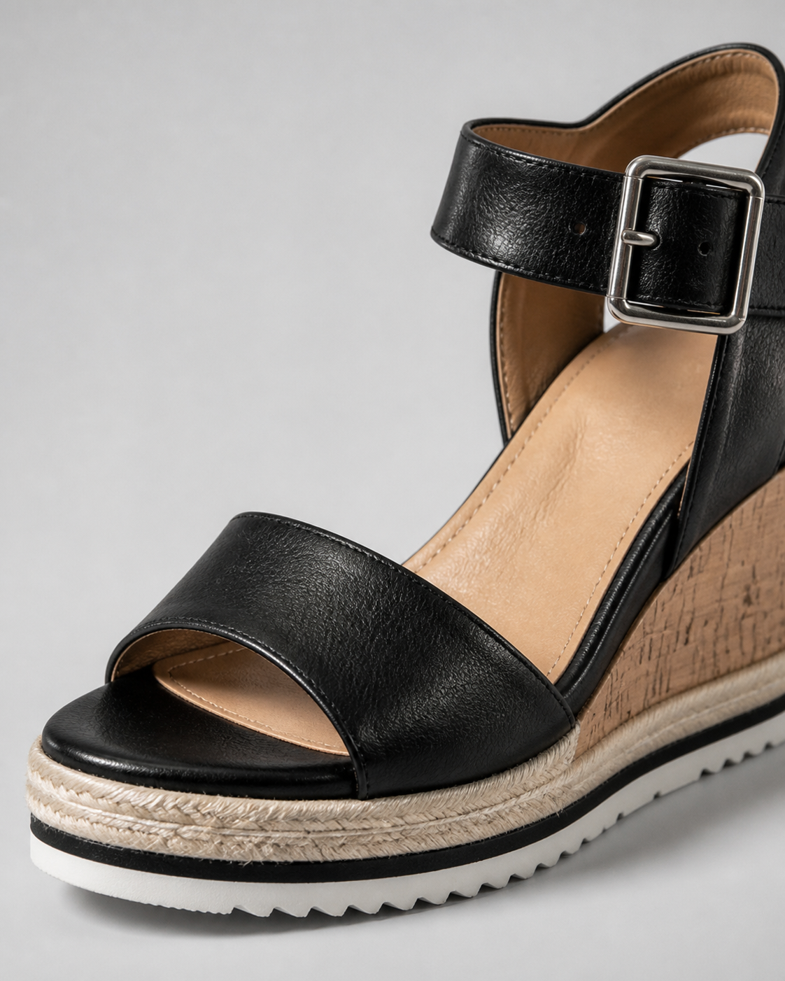 Cassandra Espadrille Wedge Sandals | Women's Platform Sandals — Black — macro