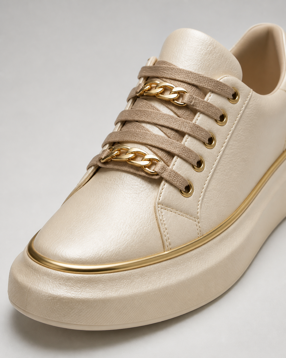 Cleo Gold-Chain Platform Sneakers | Women's Lace-Up Trainers — Gold — macro