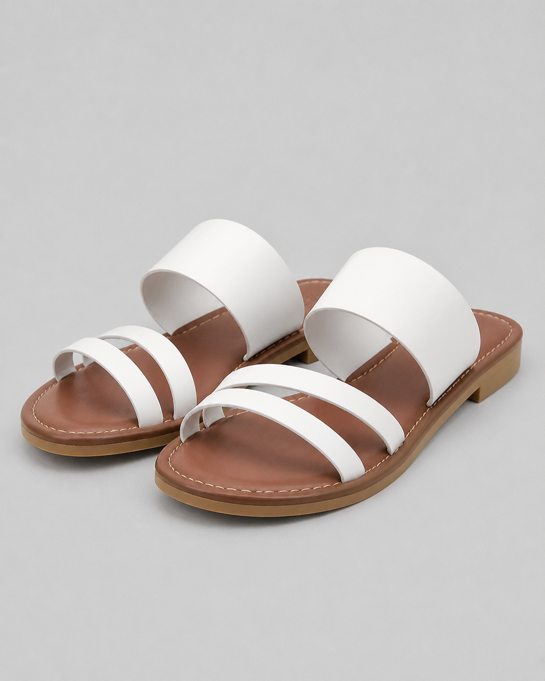 Grace Double-Strap Flat Sandals | Women's Slip-On Summer Sandals — White — hero