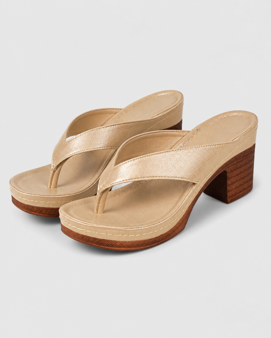 Talia Block Heel Thong Sandals | Women's Ankle-Strap Sandals — Gold — hero