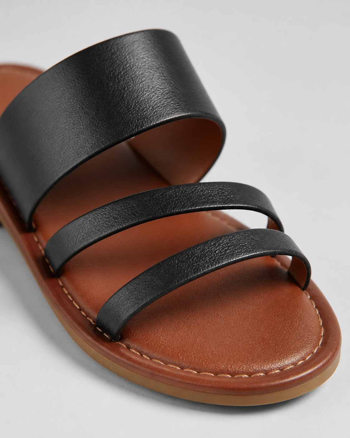 Grace Double-Strap Flat Sandals | Women's Slip-On Summer Sandals — Black — macro