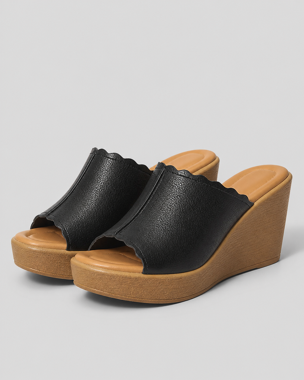 Verona Peep-Toe Wedge Sandals | Women's Slip-On Mule Sandals — Black — hero