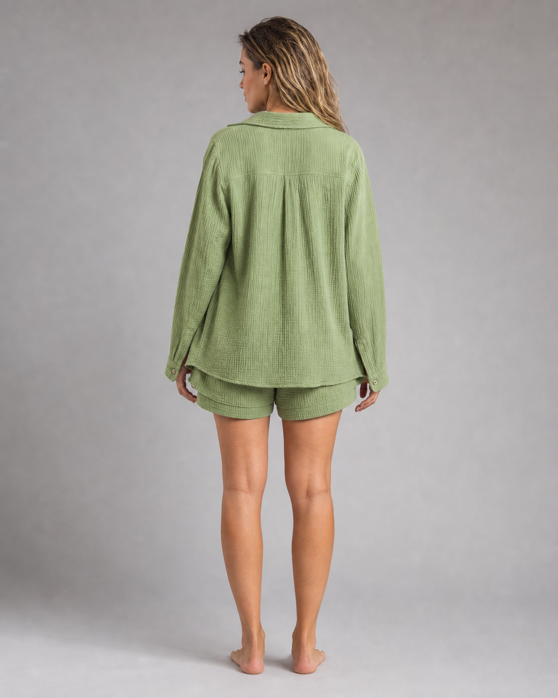 Rosa Shirt & Shorts Set | Women's Two-Piece Summer Co-Ord — Light Green — back