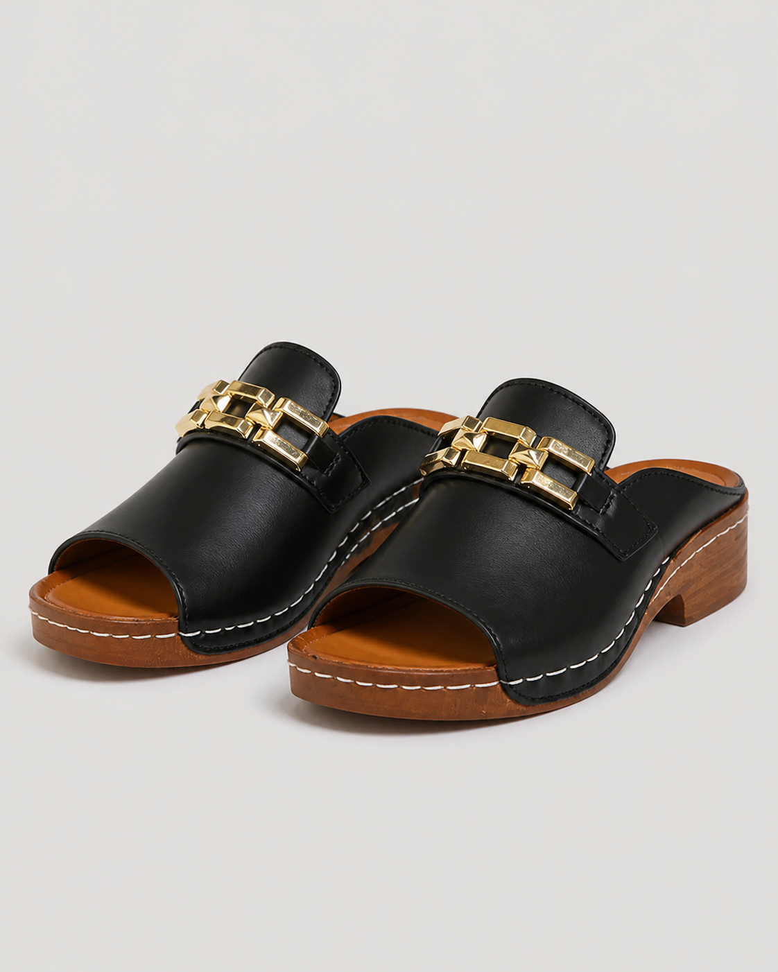 Romy Chain Slide Sandals | Women's Flat Slip-On Sandals — Black — hero
