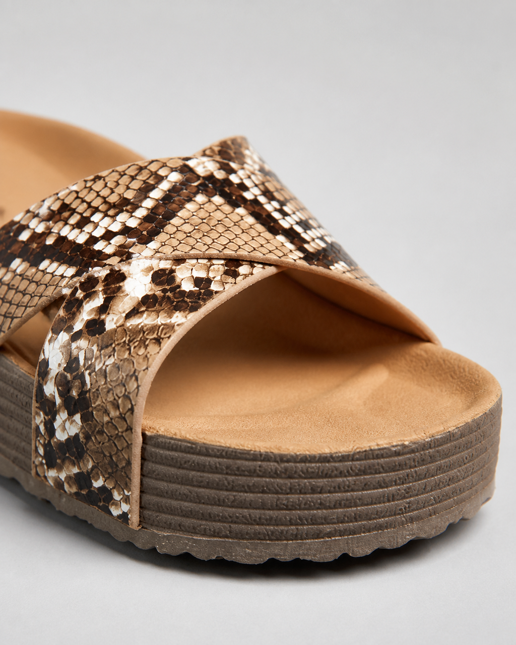 Darcey Woven Cross-Strap Sandals | Women's Cushioned Wedge Sandals — Snake print — macro