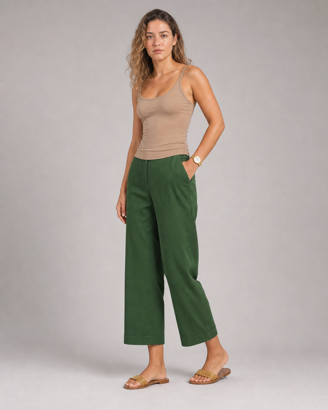 Rita Relaxed Tapered Pants | Women's Lightweight Summer Trousers — Green — threequarter
