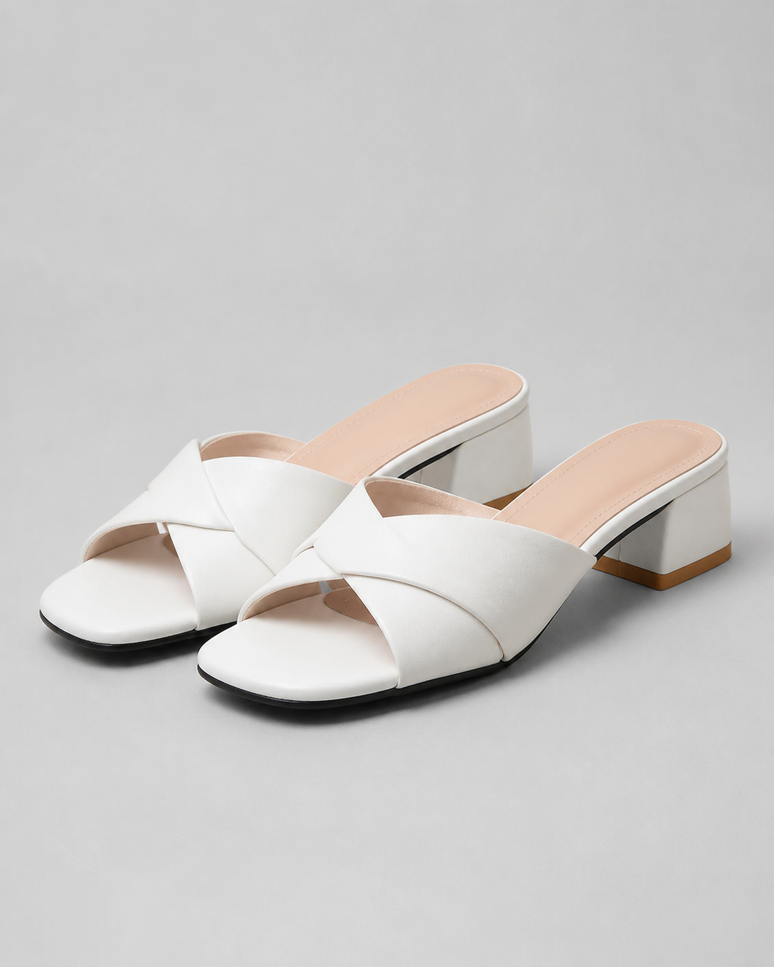 Ava Twisted-Strap Mule Sandals | Women's Low Block Heel Sandals — White — hero