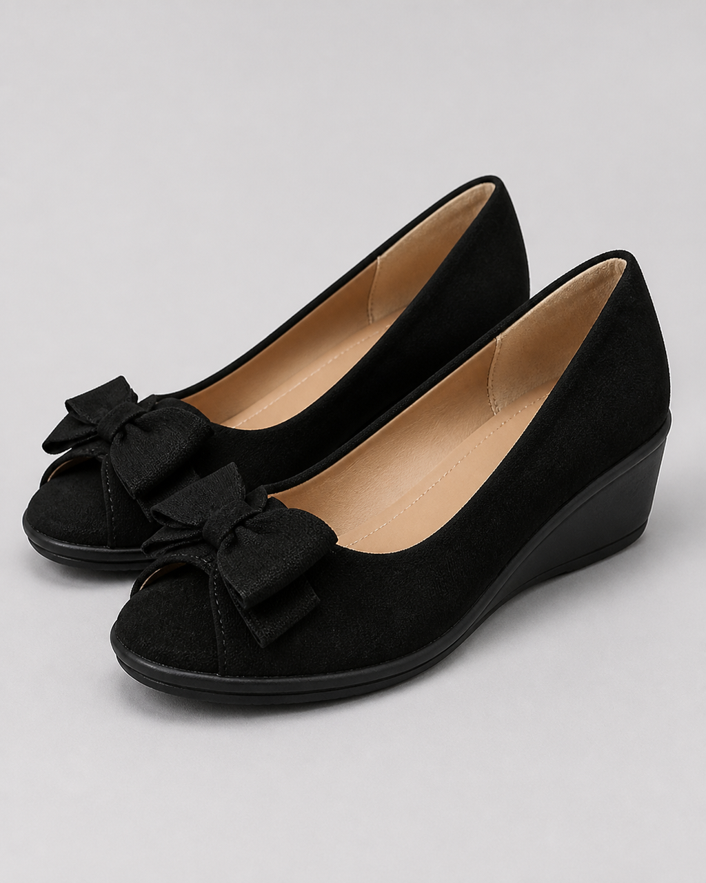 Maisie Wedge Ballet Flats | Women's Bow Slip-On Flats — Black — hero