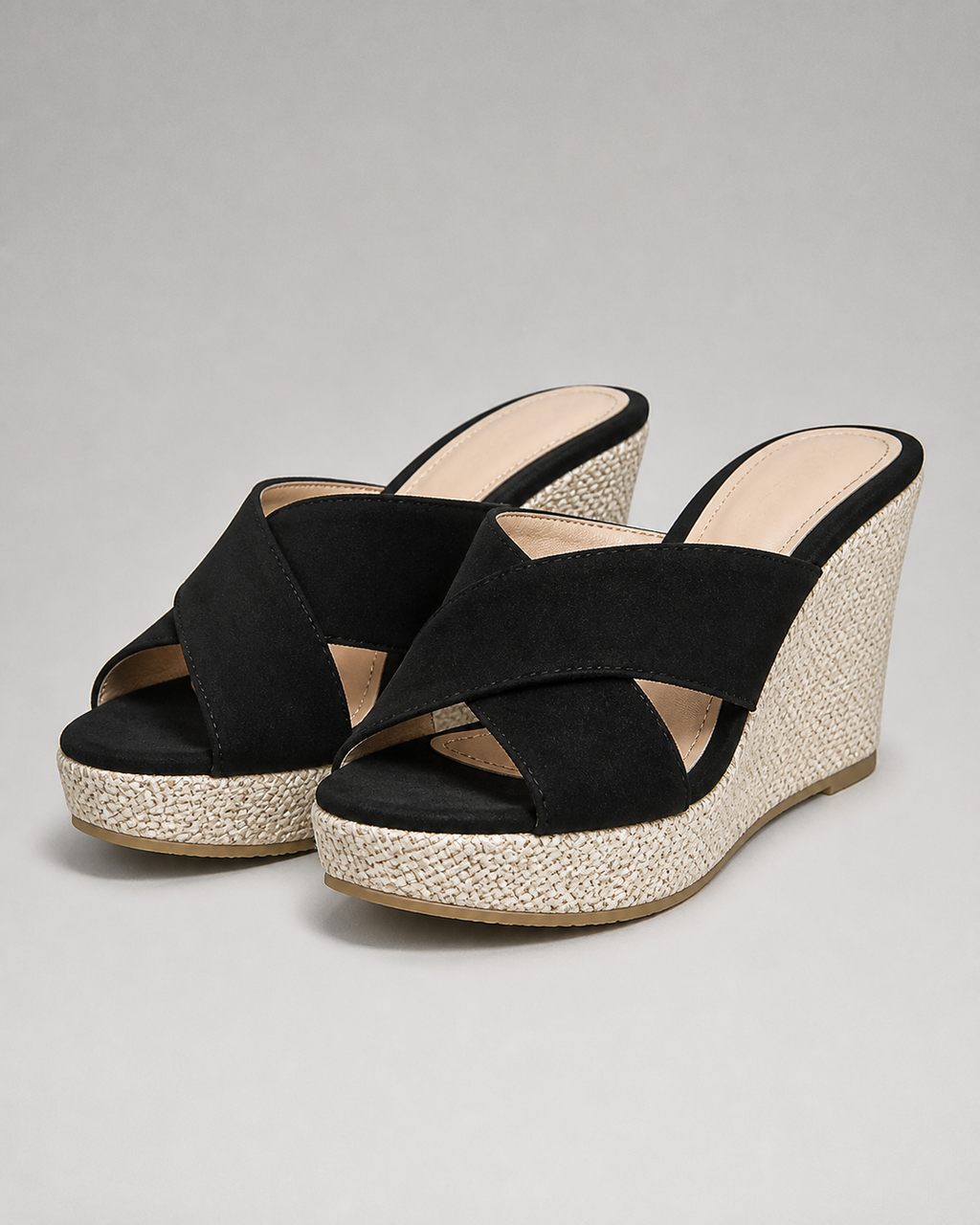 Jewel Ring-Detail Wedge Sandals | Women's Espadrille Sandals — Black — hero