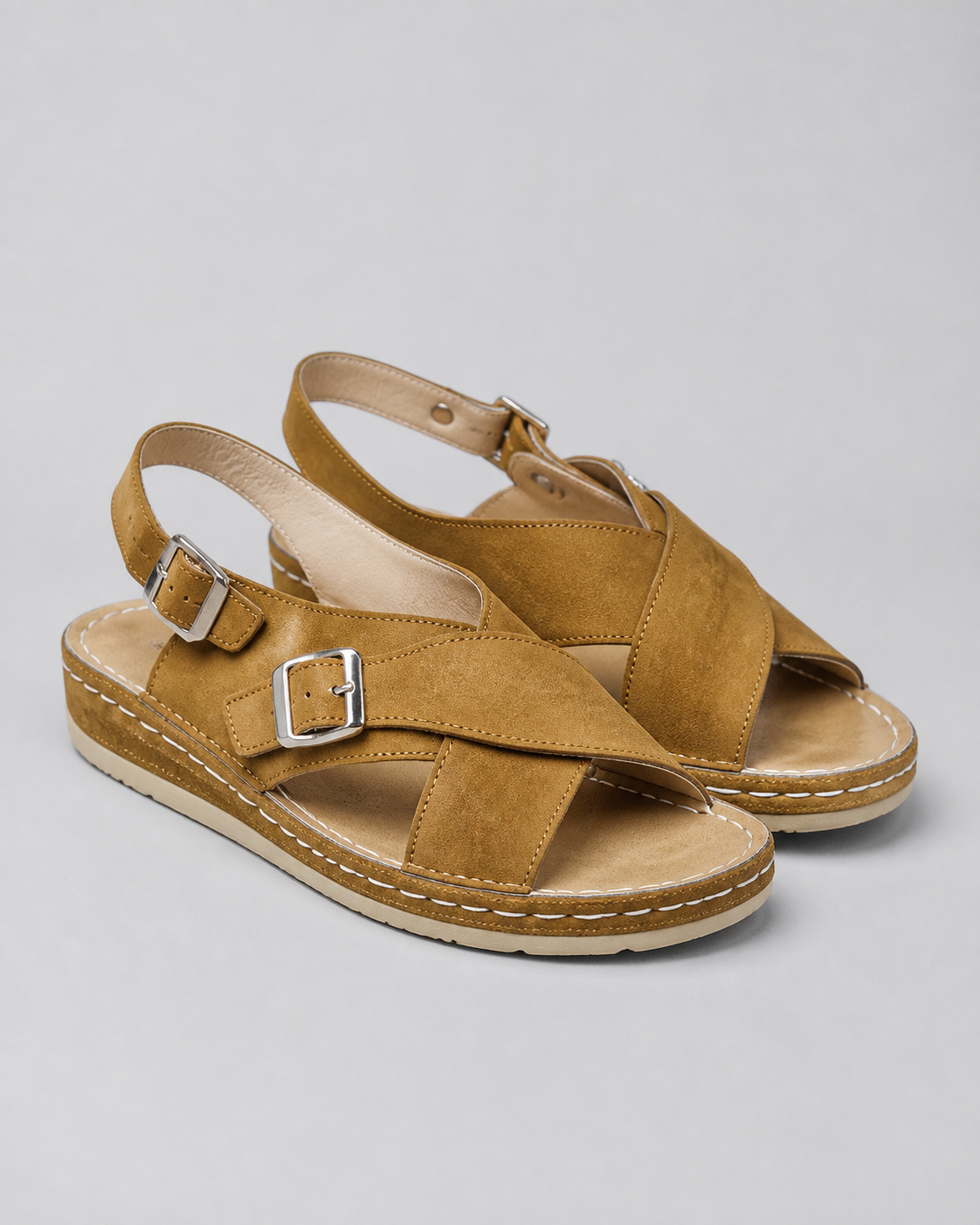 Liora Criss-Cross Comfort Sandals | Women's Cushioned Summer Sandals — Light Brown — hero