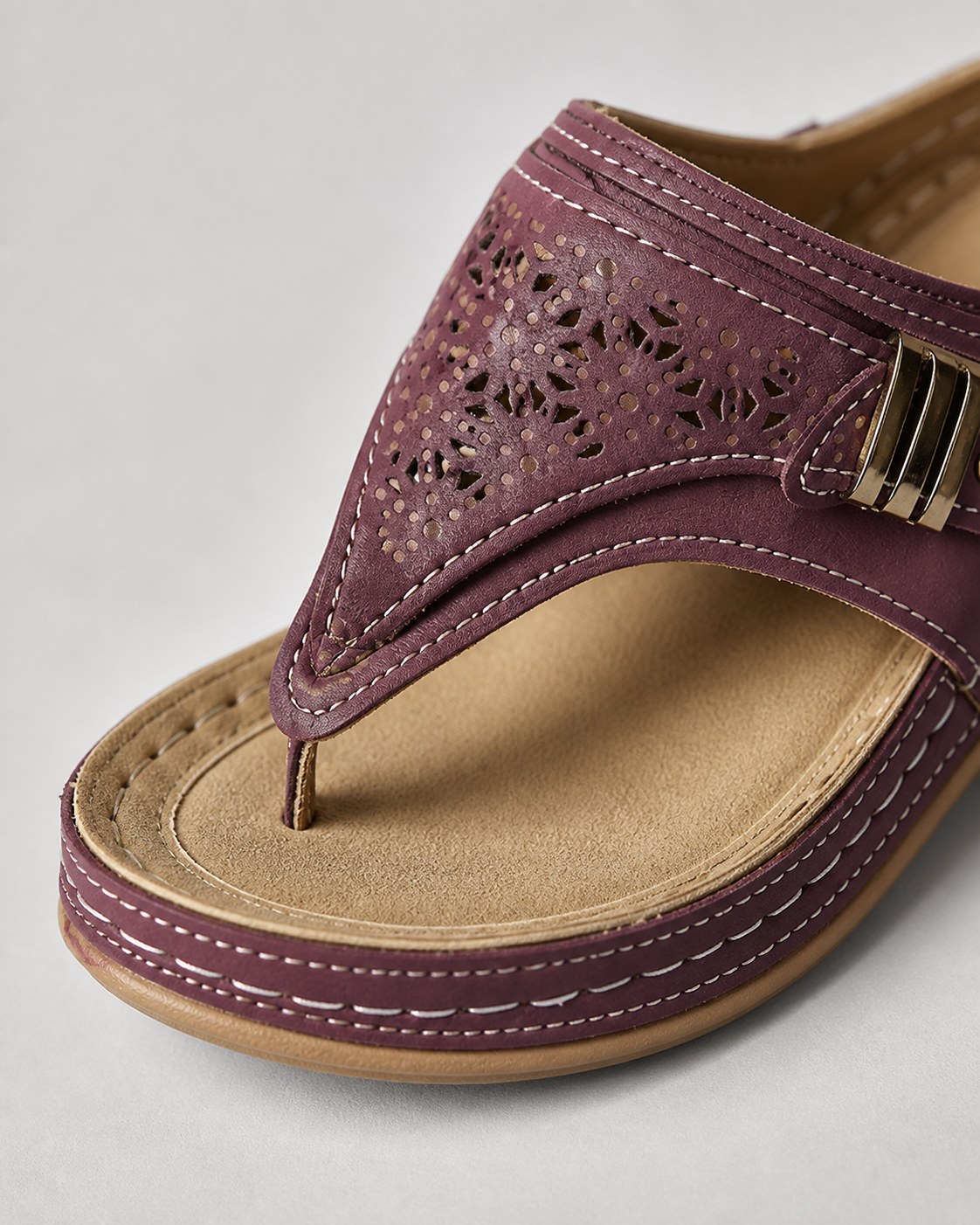 Xaria Beaded Wedge Sandals | Women's Toe-Post Platform Sandals — Red — macro
