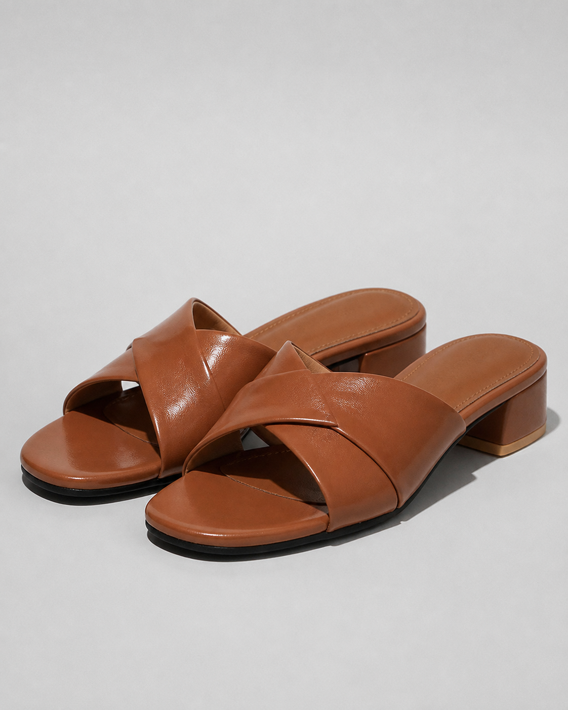 Ava Twisted-Strap Mule Sandals | Women's Low Block Heel Sandals — Brown — hero