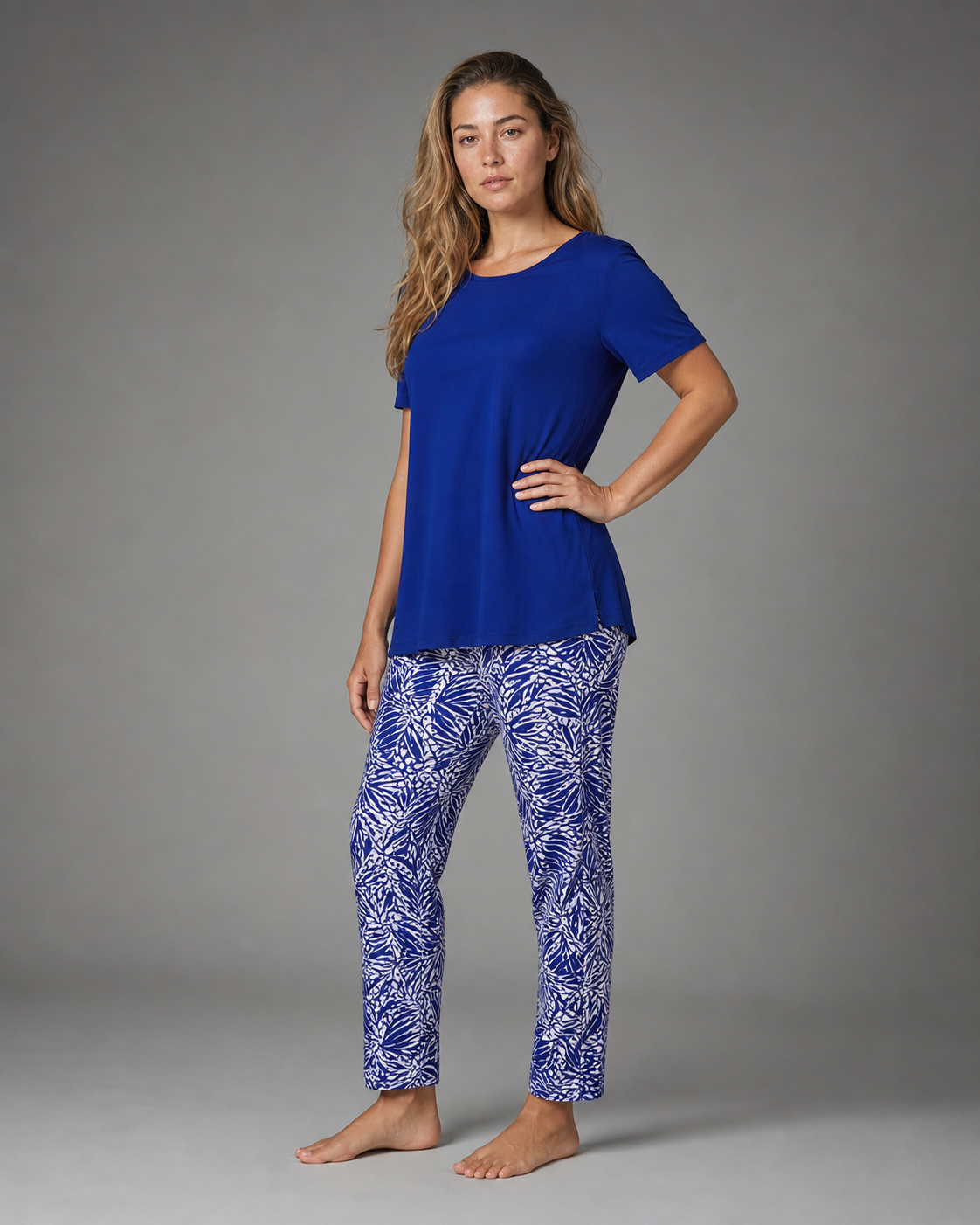 Afton Top & Trouser Set | Women's Relaxed Two-Piece — Blue — threequarter