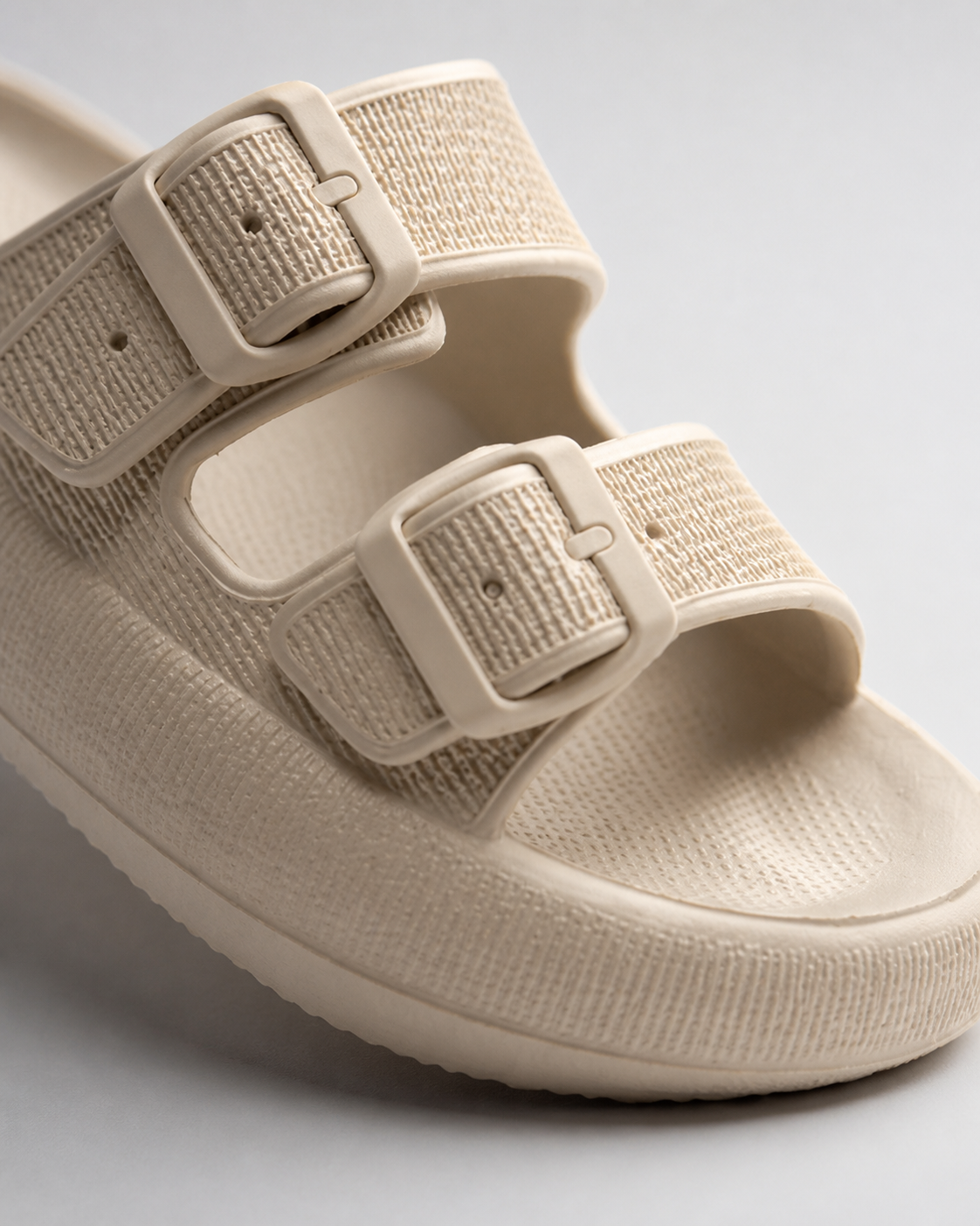 Calista Double-Strap Footbed Sandals | Women's Slip-On Sandals — Khaki — macro