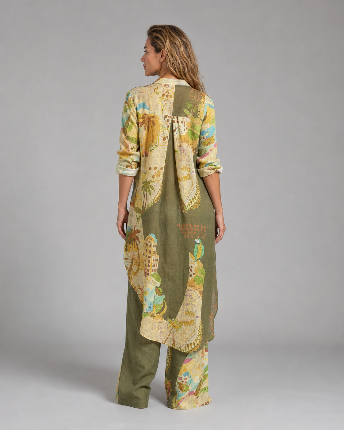 Andrea Summer Co-Ord | Women's Two-Piece Trouser Set — Yellow/Green — back