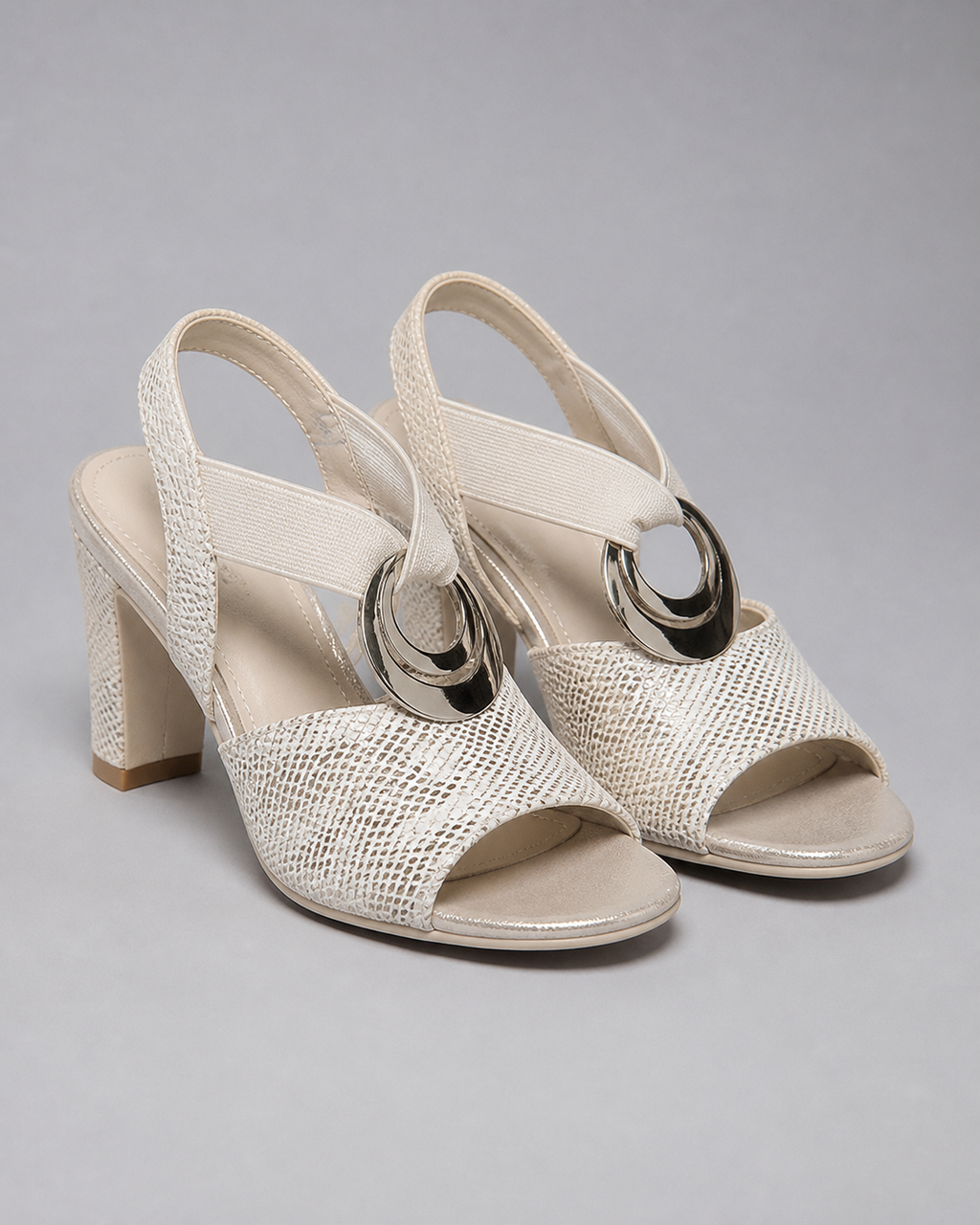 Myra Medallion Heeled Sandals | Women's Ankle-Strap Summer Sandals — Beige — hero