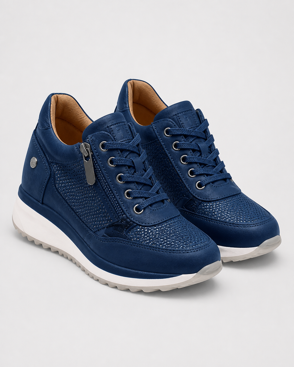 Sparkle Rhinestone Zip Trainers | Women's Metallic Lace-Up Sneakers — Blue — hero