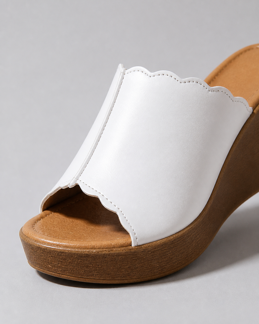 Verona Peep-Toe Wedge Sandals | Women's Slip-On Mule Sandals — White — macro