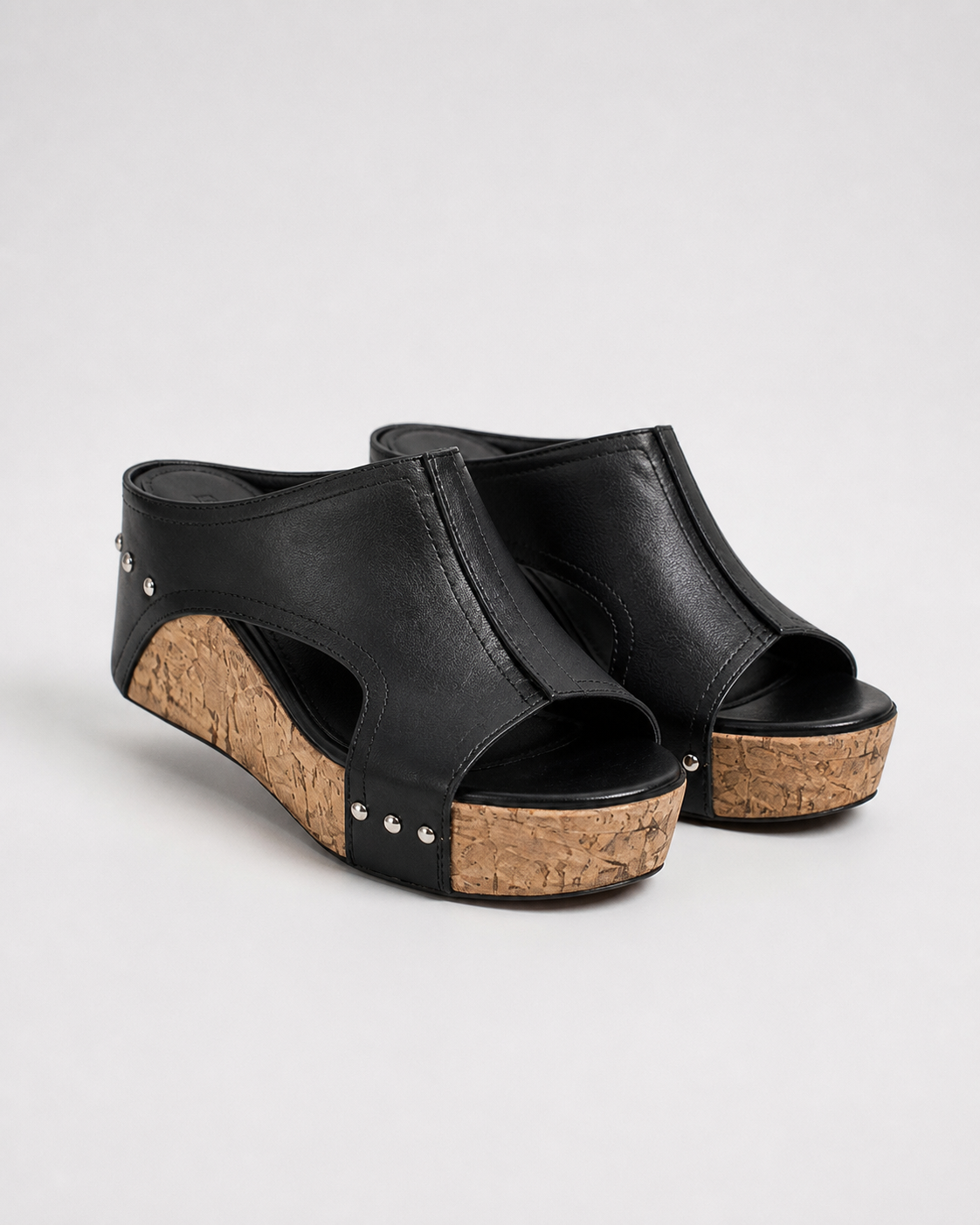 Sasha Cut-Out Wedge Slides | Women's Cork Platform Sandals — Black — hero