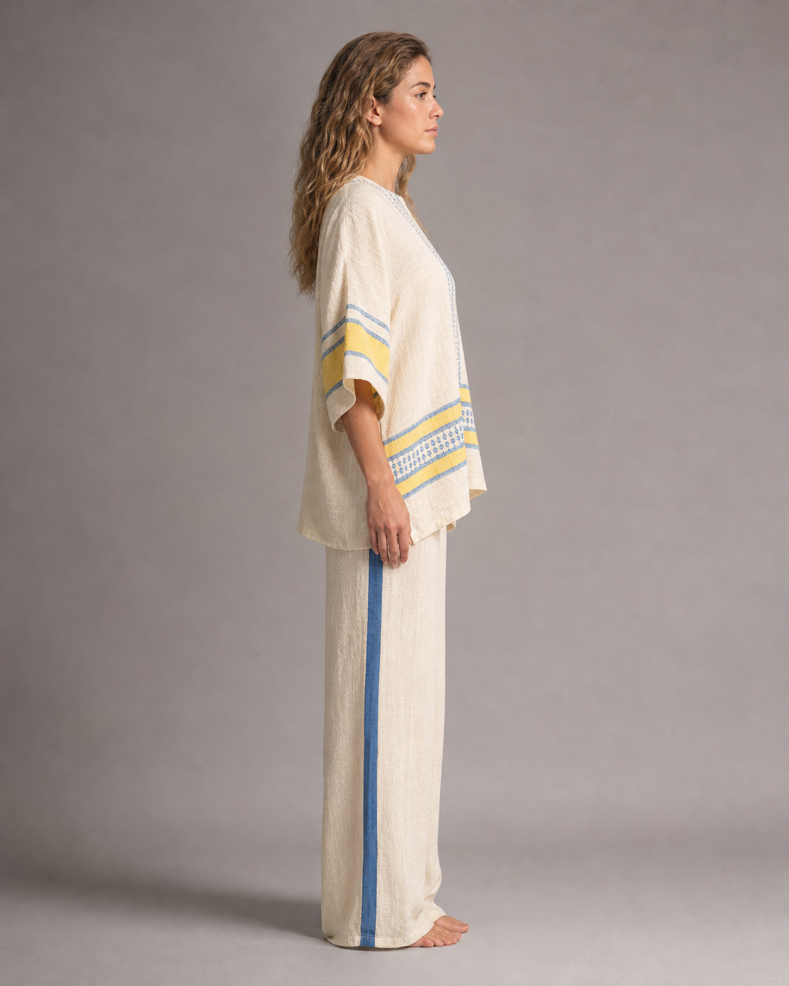 Samantha Striped Co-Ord | Women's Two-Piece Wide-Leg Set — Cream — side