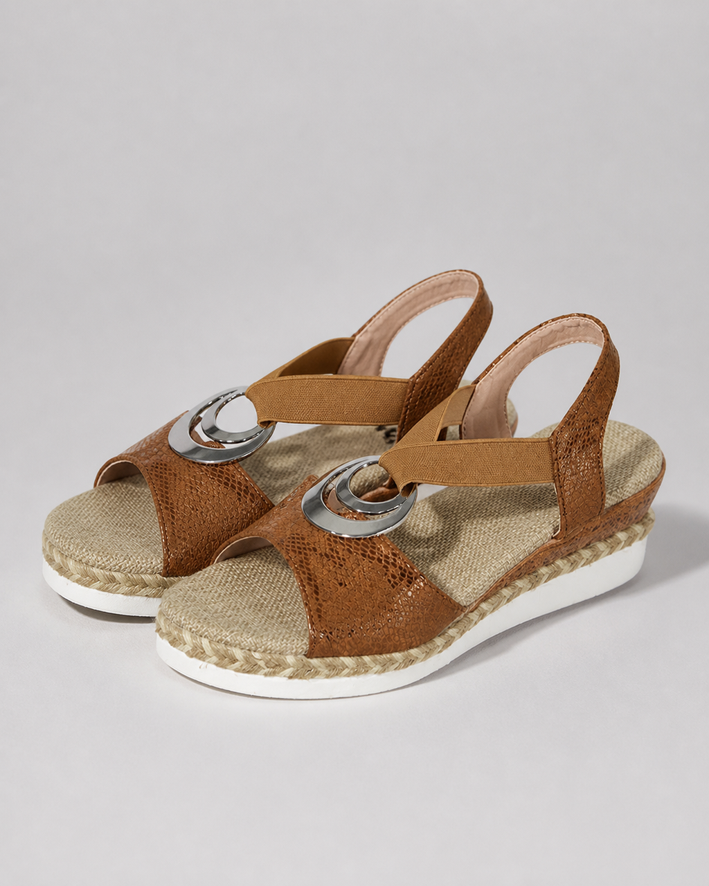 Malorie T-Strap Wedge Sandals | Women's Cushioned Espadrille Sandals — Brown — hero