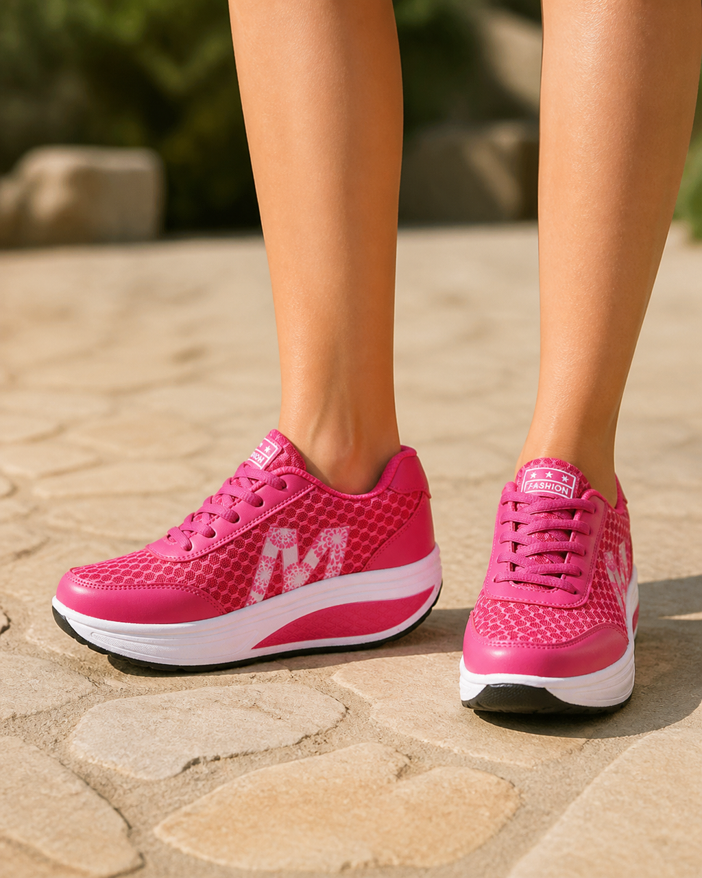 Skyler Platform Walking Sneakers | Women's Cushioned Trainers — Red — onfoot